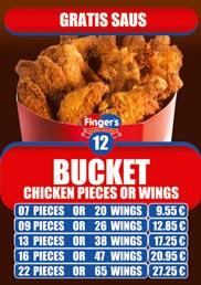 Our Chicken Bucket Menu, a Chicken Pieces or Wings Menu starting from 9,55 €